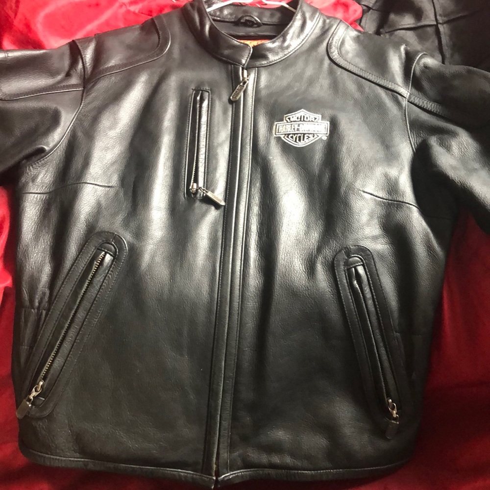 Black Leather Harley Davidson Bomber Jacket